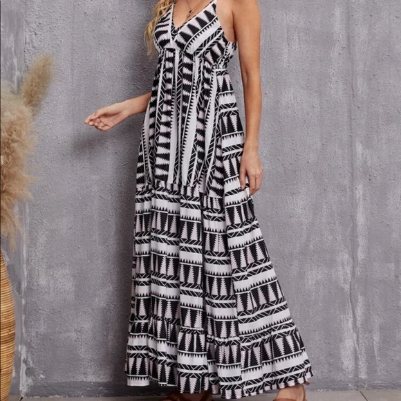 Boho Geo Abstract Print Cami Maxi Dress GREEN - Picture 5 of 11